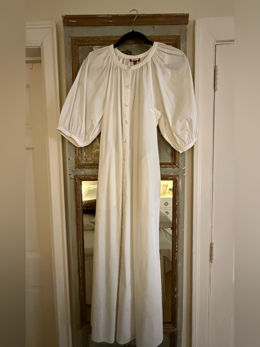 Staud White Button-Front Maxi Dress with Puff Sleeves - Picture 2 of 2